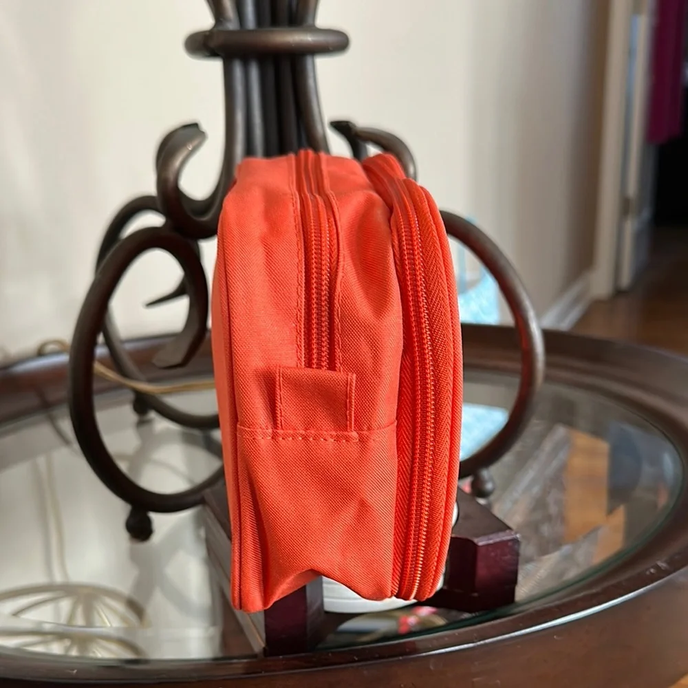 Like New! Orange two compartment Cosmetic Bag with Inspirational Quote